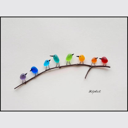 Handmade Sea Glass Wall Art Rainbow Birds Coastal Home Decor