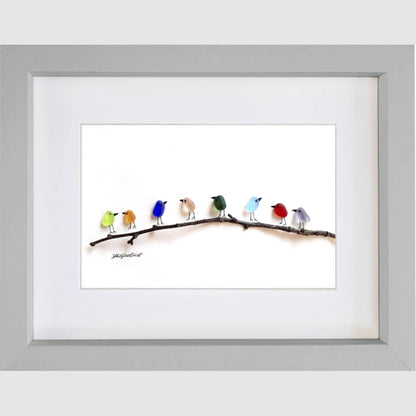 Handmade Sea Glass Wall Art Rainbow Birds Coastal Home Decor