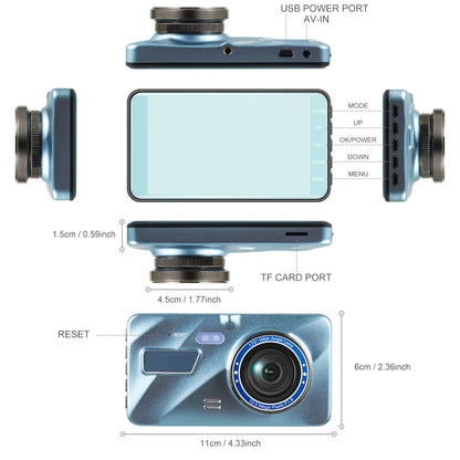 Wireless Front and Rear Dash Cam with Night Vision and 4 Inch Screen
