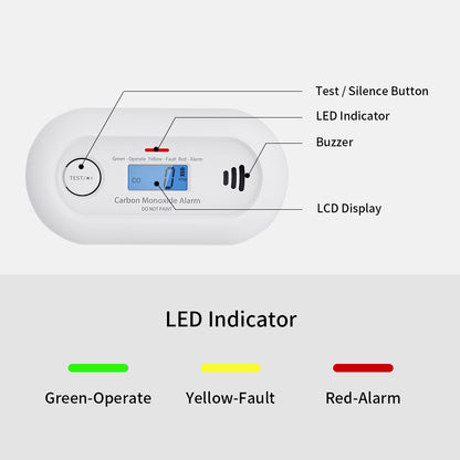 Smart Carbon Monoxide Detector With 10-Year Battery, LCD Display, and Loud Alarm