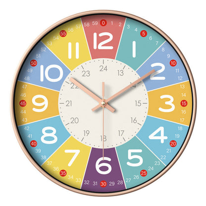 Silent Educational Kids Wall Clock Colorful Design for Childrens Room