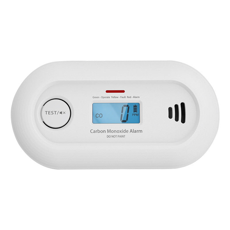 Carbon monoxide alarm with digital display on a white background