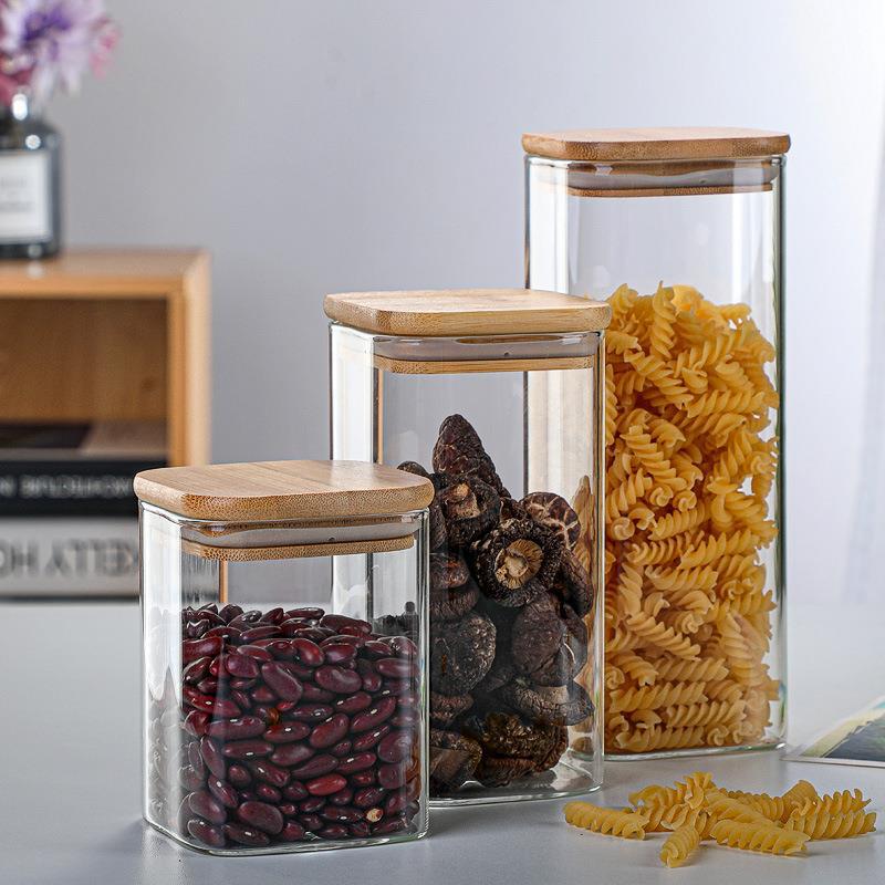 Minimalist Bamboo Lid Glass Storage Jar