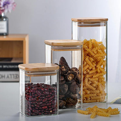 Minimalist Bamboo Lid Glass Storage Jar