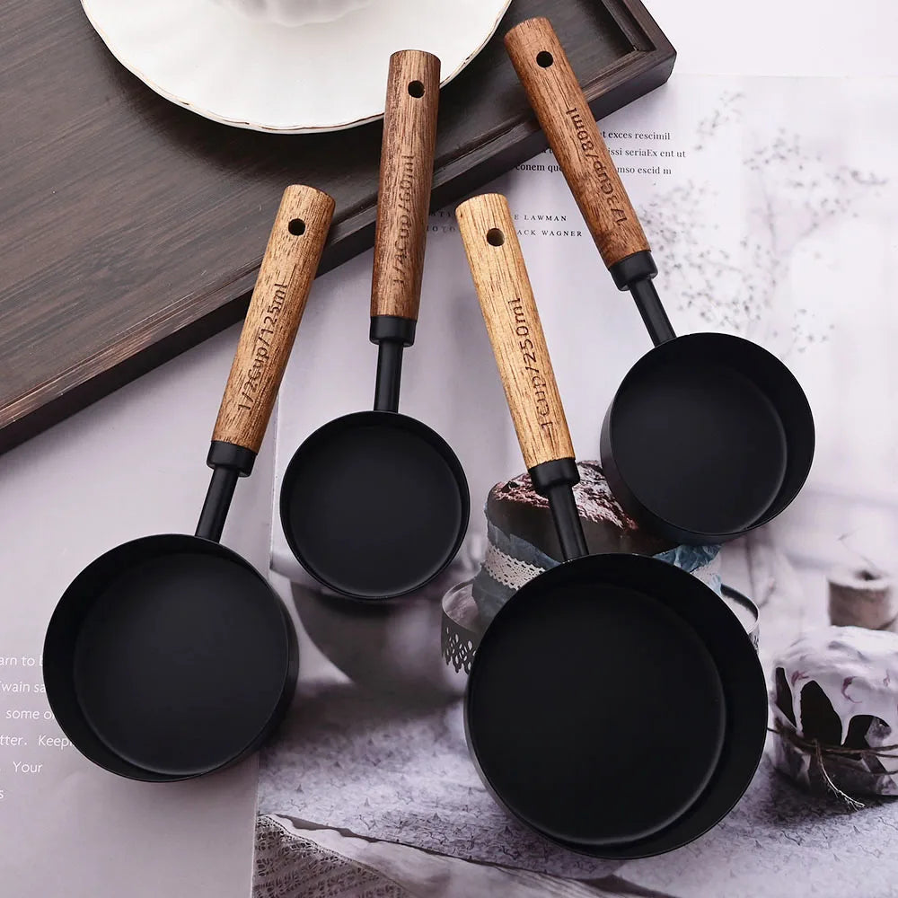 Gold Stainless Steel Measuring Set With Wooden Handles