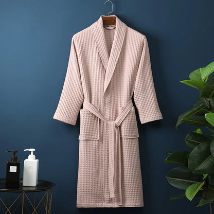 Waffle Cotton Bathrobe With Shawl Collar