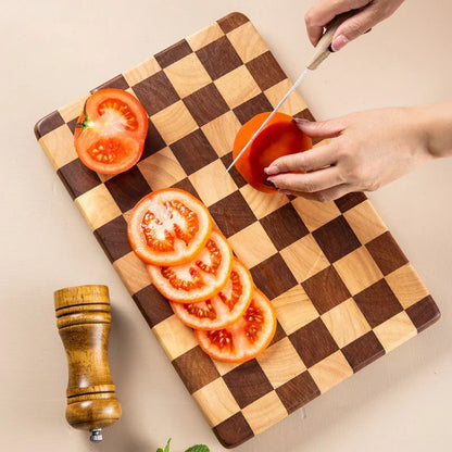 Minimalist Acacia Cutting Board with Checkered Pattern