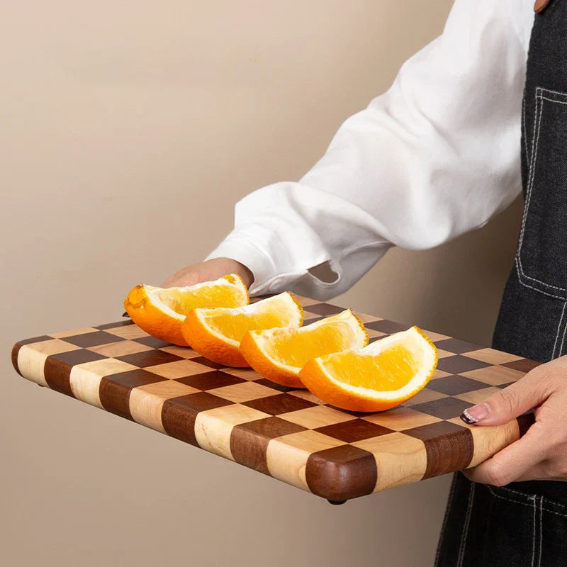 Minimalist Acacia Cutting Board with Checkered Pattern