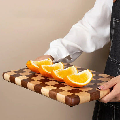 Minimalist Acacia Cutting Board with Checkered Pattern