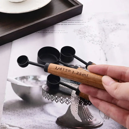 Gold Stainless Steel Measuring Set With Wooden Handles