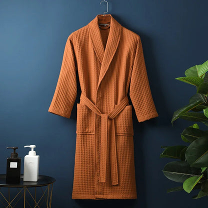 Waffle Cotton Bathrobe With Shawl Collar