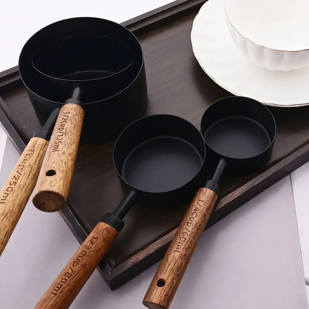 Gold Stainless Steel Measuring Set With Wooden Handles