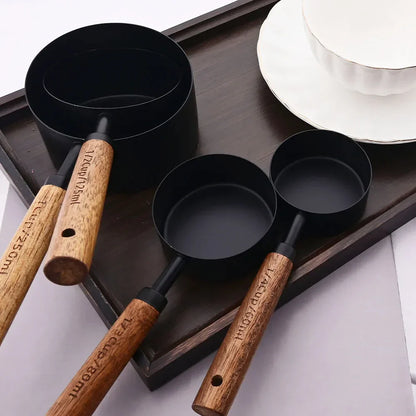Gold Stainless Steel Measuring Set With Wooden Handles