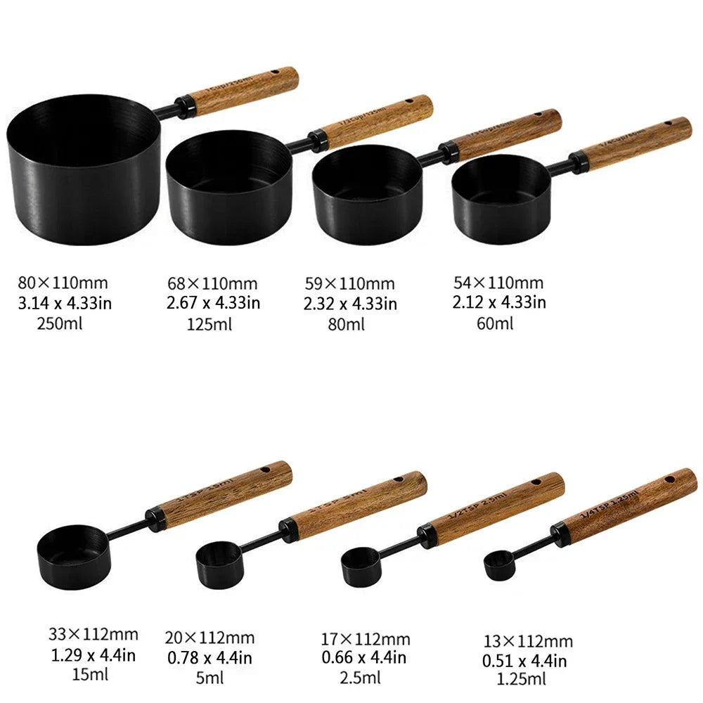 Gold Stainless Steel Measuring Set With Wooden Handles