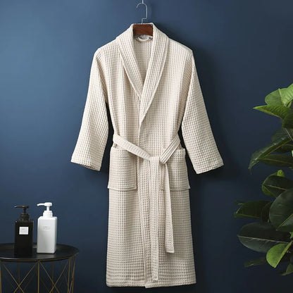 Waffle Cotton Bathrobe With Shawl Collar