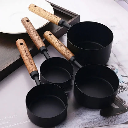 Gold Stainless Steel Measuring Set With Wooden Handles