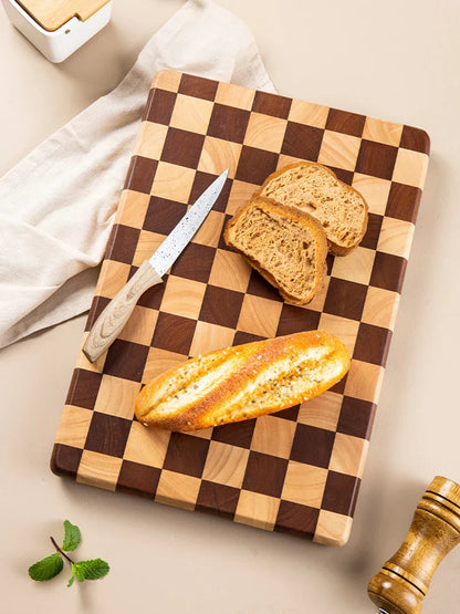 Minimalist Acacia Cutting Board with Checkered Pattern