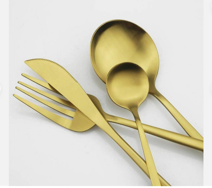 Minimalist Matte Gold Stainless Steel Cutlery Set