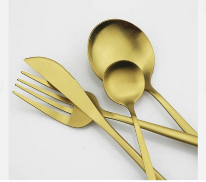 Minimalist Matte Gold Stainless Steel Cutlery Set