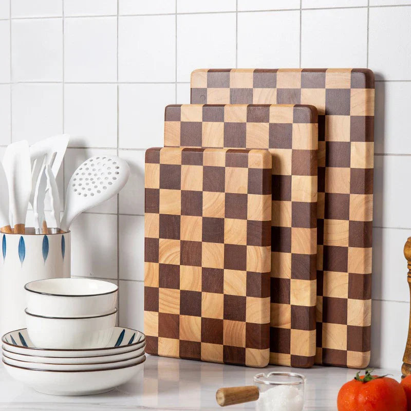 Minimalist Acacia Cutting Board with Checkered Pattern
