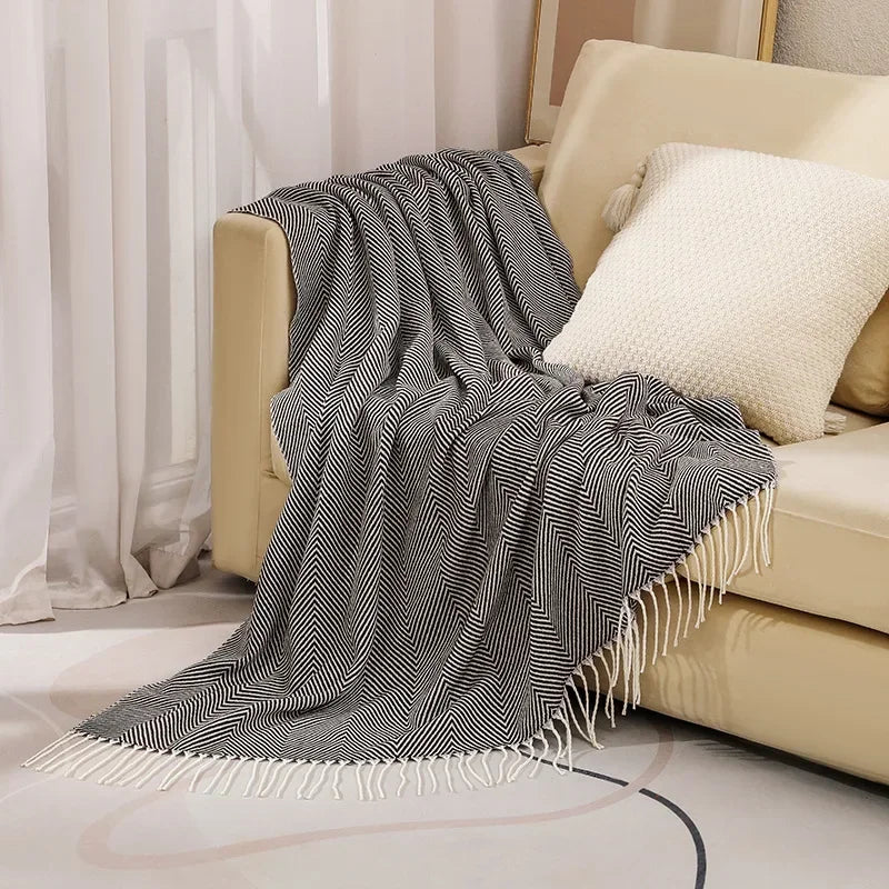 Nordic Striped Cotton Throw Blanket