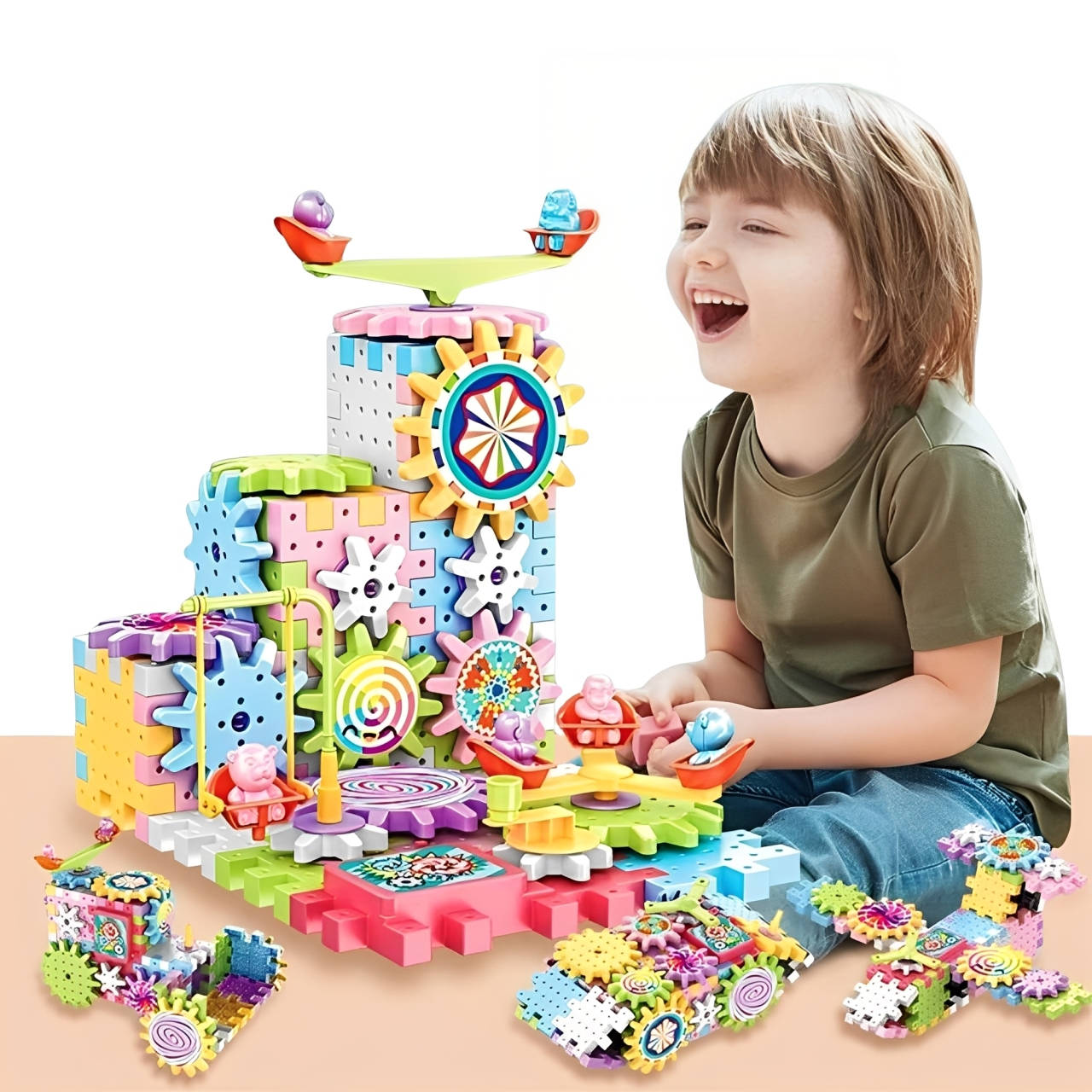 263 Pcs Kids Building Blocks Kit With Motorized Gears STEM Toy