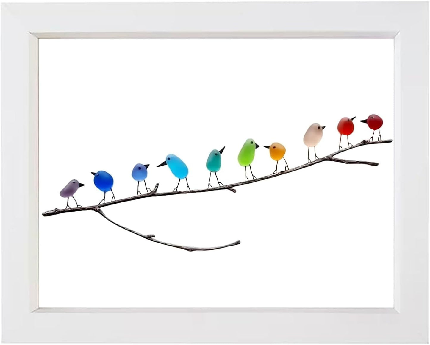 Handmade Sea Glass Wall Art Rainbow Birds Coastal Home Decor