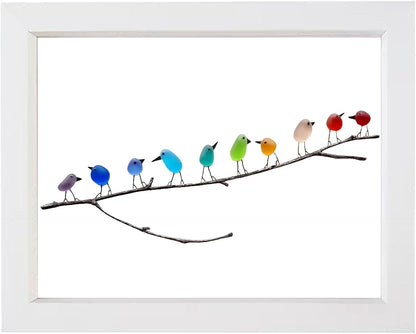 Handmade Sea Glass Wall Art Rainbow Birds Coastal Home Decor
