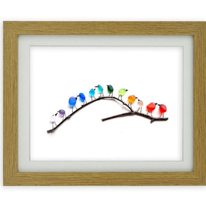 Handmade Sea Glass Wall Art Rainbow Birds Coastal Home Decor