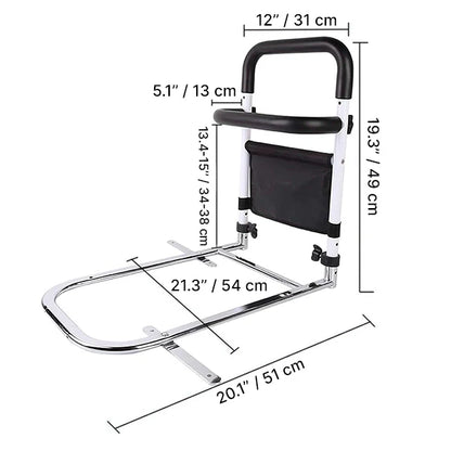 Adjustable Bed Rail Grab Bar with Non-Slip Surface and Storage Bag