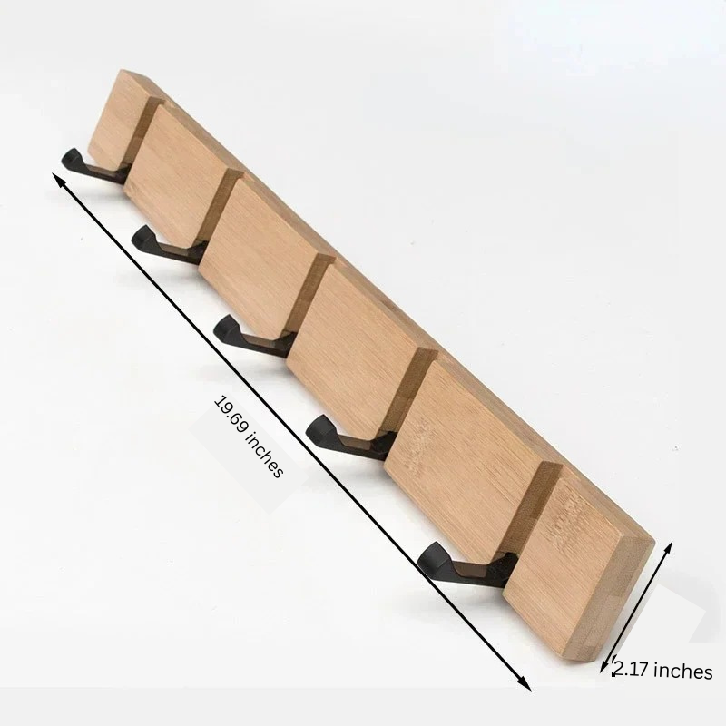 Wooden Wall-Mounted Coat Rack with Hidden Flip-Down Hooks