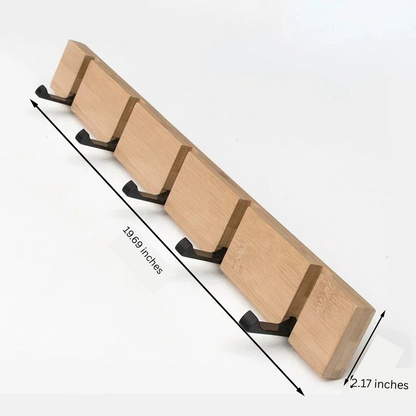 Wooden Wall-Mounted Coat Rack with Hidden Flip-Down Hooks