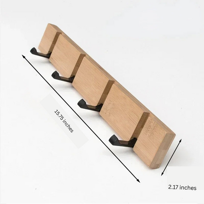 Wooden Wall-Mounted Coat Rack with Hidden Flip-Down Hooks
