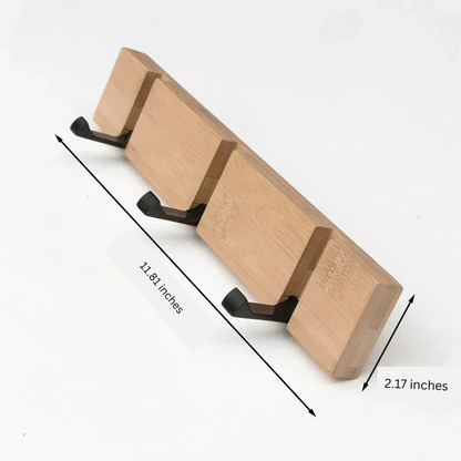 Wooden Wall-Mounted Coat Rack with Hidden Flip-Down Hooks