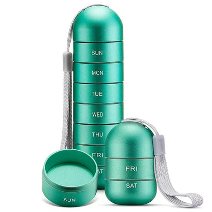 7 Days Aluminum Portable Pill Organizer Pill Box Travel Container