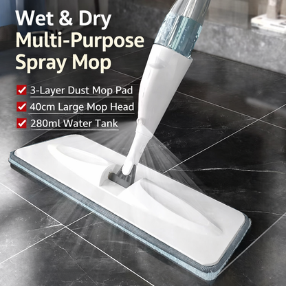 Aeris - Spray flat mop with microfiber pads for wet & dry cleaning