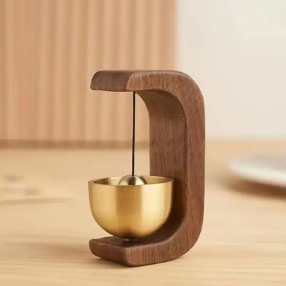 Wireless Wooden Door Chime with Brass Bell and Magnetic Mount