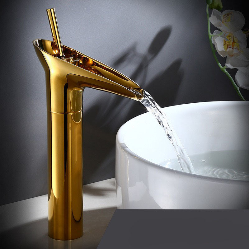 Modern Brushed Brass Waterfall Bathroom Faucet