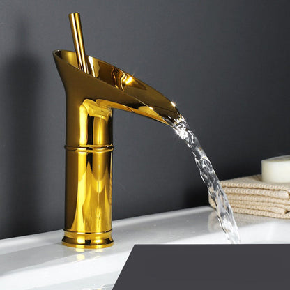 Modern Brushed Brass Waterfall Bathroom Faucet