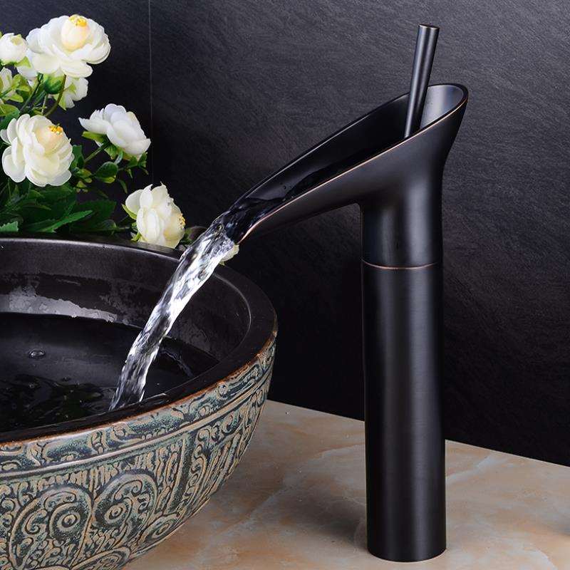 Modern Brushed Brass Waterfall Bathroom Faucet