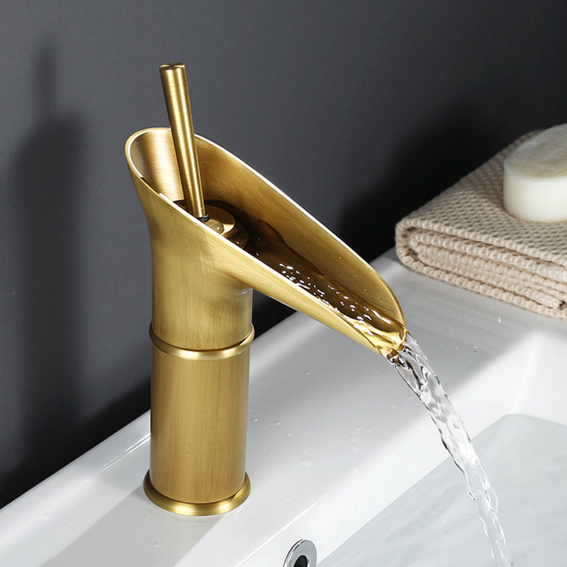 Modern Brushed Brass Waterfall Bathroom Faucet