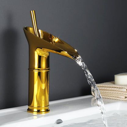 Modern Brushed Brass Waterfall Bathroom Faucet