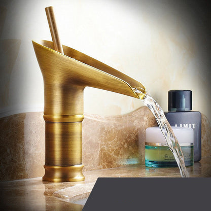 Modern Brushed Brass Waterfall Bathroom Faucet