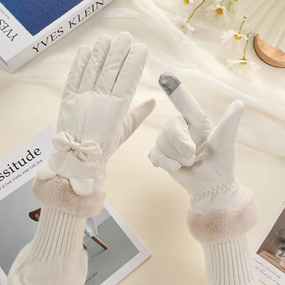 Touchscreen Waterproof Winter Gloves For Women With Bow Detail