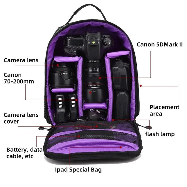 Waterproof Lightweight Camera Backpack with Multiple Compartments for Travel
