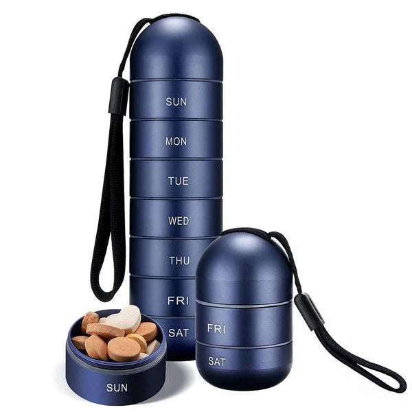 7 Days Aluminum Portable Pill Organizer Pill Box Travel Container