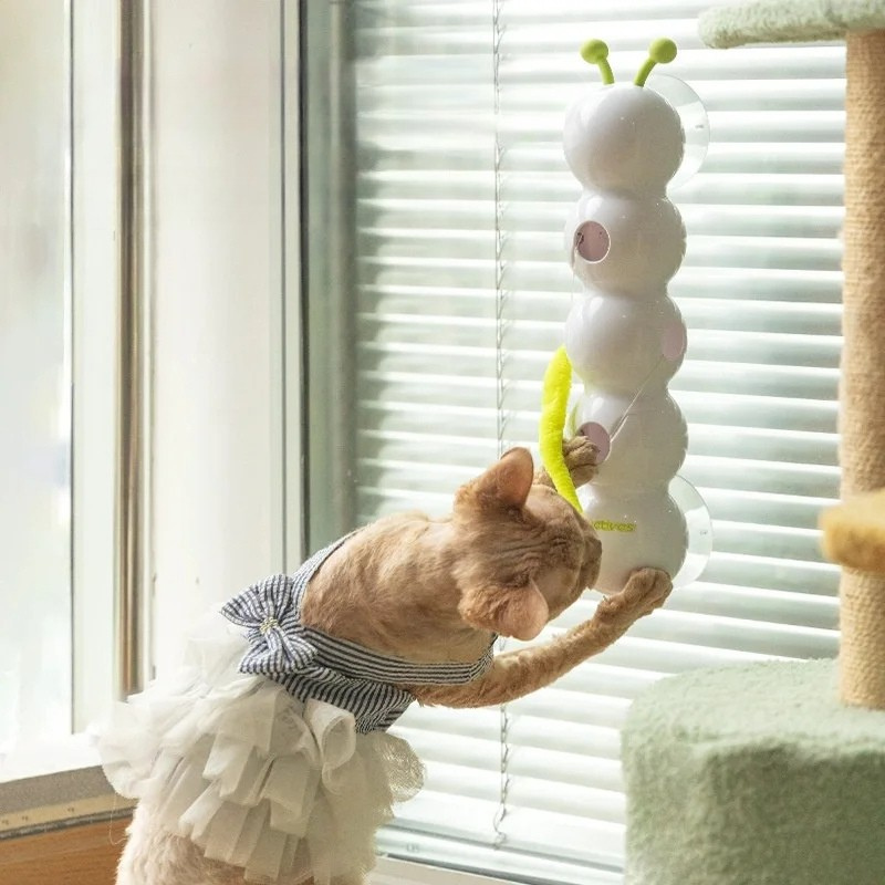 Interactive Suction Cup Caterpillar Cat Toy