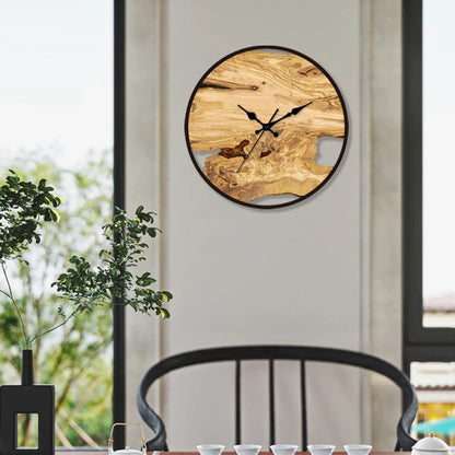 Rustic Wood Grain Wall Clock with Metal Frame