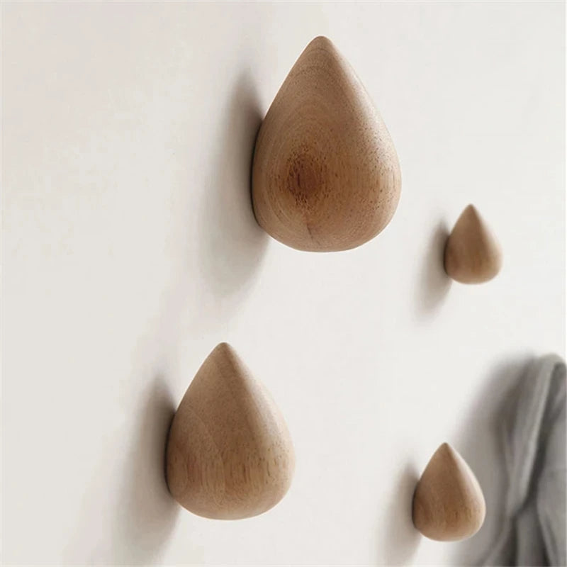Beech Wood Water Drop Wall Coat Hook Holder for Entryway Storage
