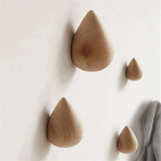 Beech Wood Water Drop Wall Coat Hook Holder for Entryway Storage